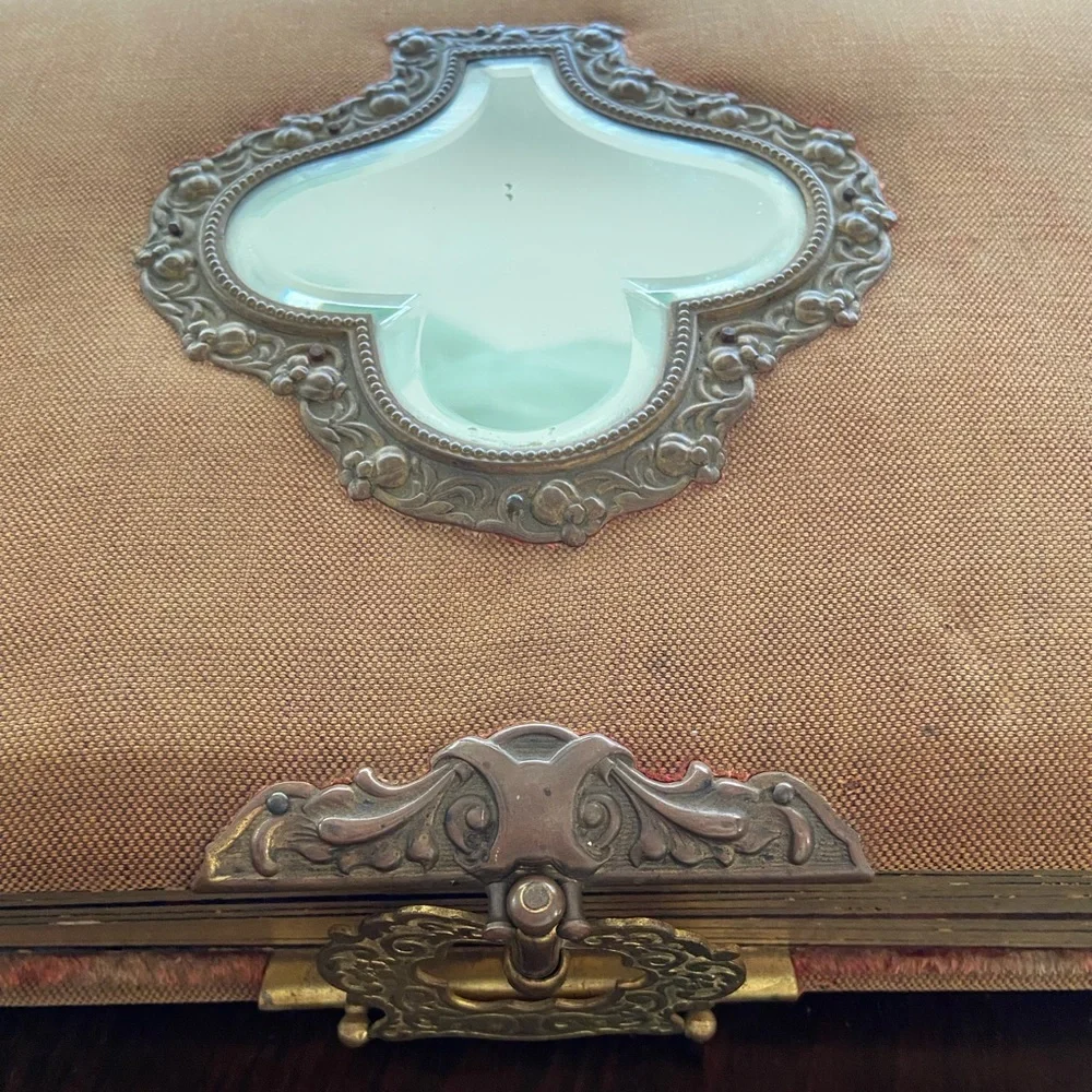 Antique 1894 Victorian Photo Album with Mirror, Built in Stand, Brass Accents
